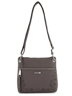Rosetti Gray Embroidered Floral Pebble Crossbody Bag